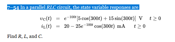 Solved 7-54 In a parallel RLC circuit, the state variable | Chegg.com