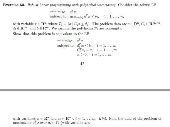 Solved Exercise 63. Robust linear programming with | Chegg.com