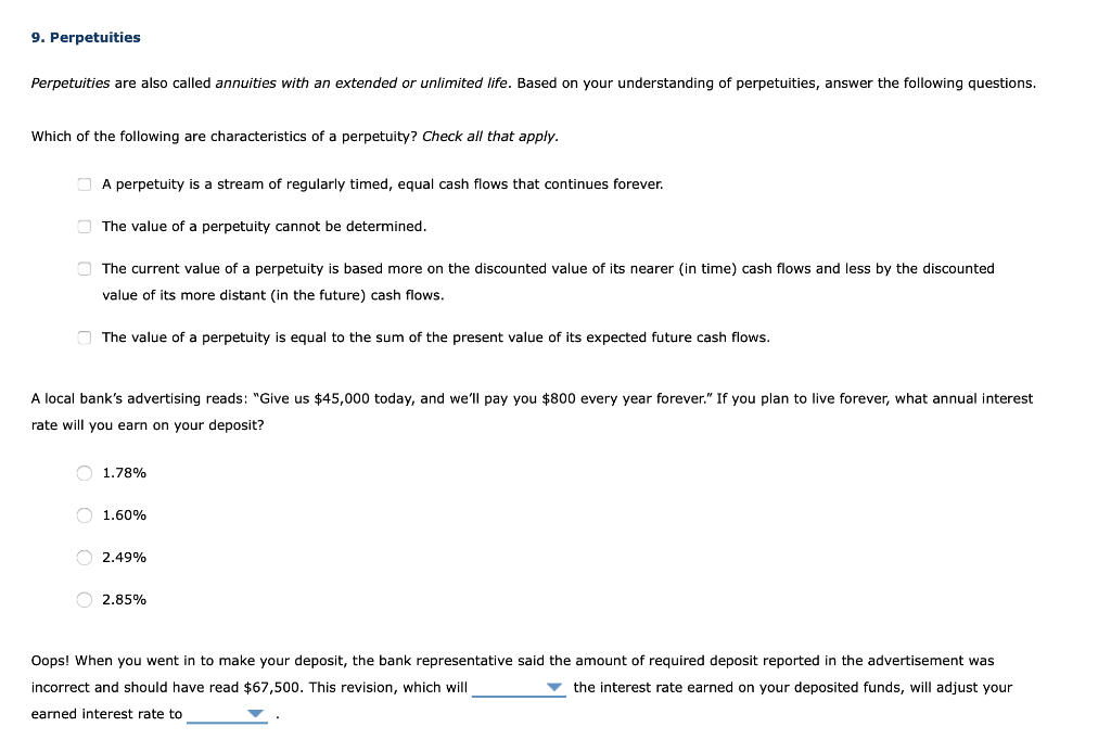 Solved 9. Perpetuities Perpetuities are also called | Chegg.com