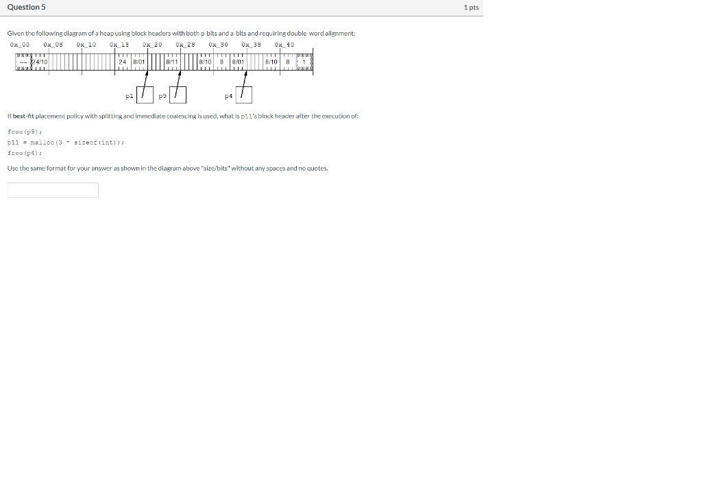 Question 5 1 pts Given the following diagram of a | Chegg.com
