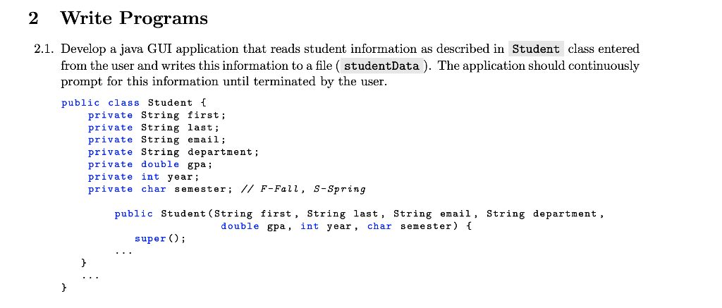 2 Write Programs 2.1. Develop a java GUI application | Chegg.com