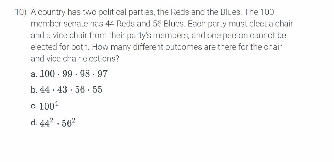 Solved 10) A country has two political parties, the Reds and | Chegg.com