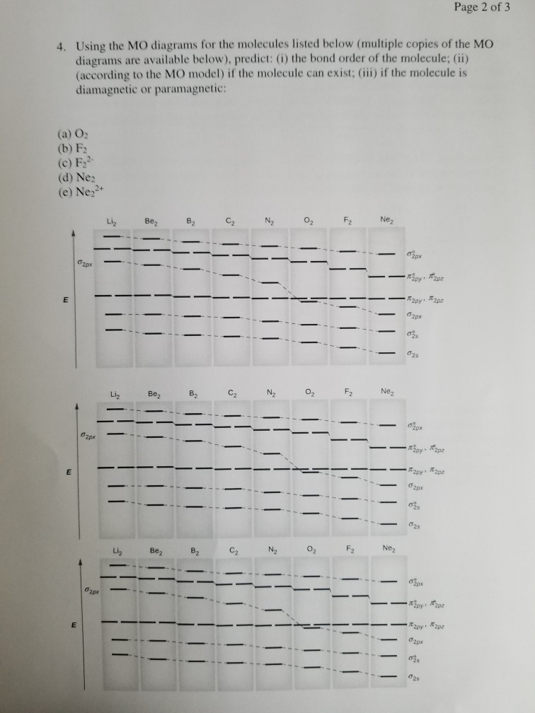 Solved Page 2 of 3 Using the MO diagrams for the molecules | Chegg.com