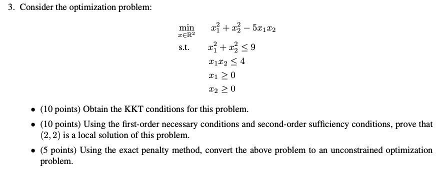 Solved 3 Consider The Optimization Problem Min Zer2 S T Chegg Com