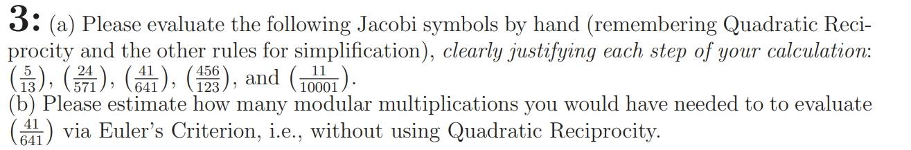3: (a) Please evaluate the following Jacobi symbols | Chegg.com