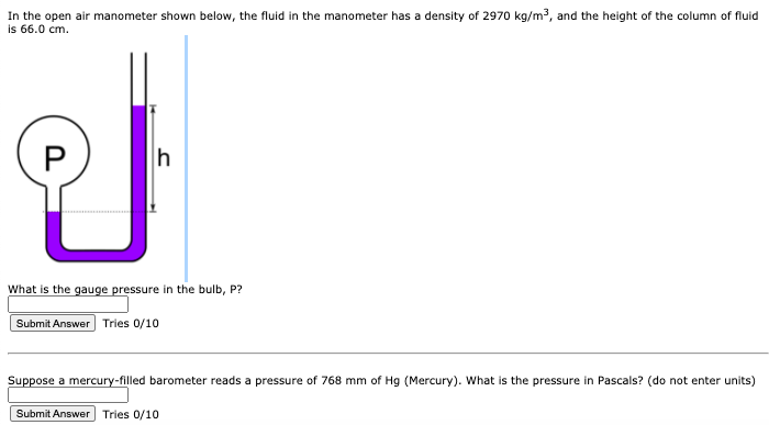 Solved In the open air manometer shown below, the fluid in | Chegg.com
