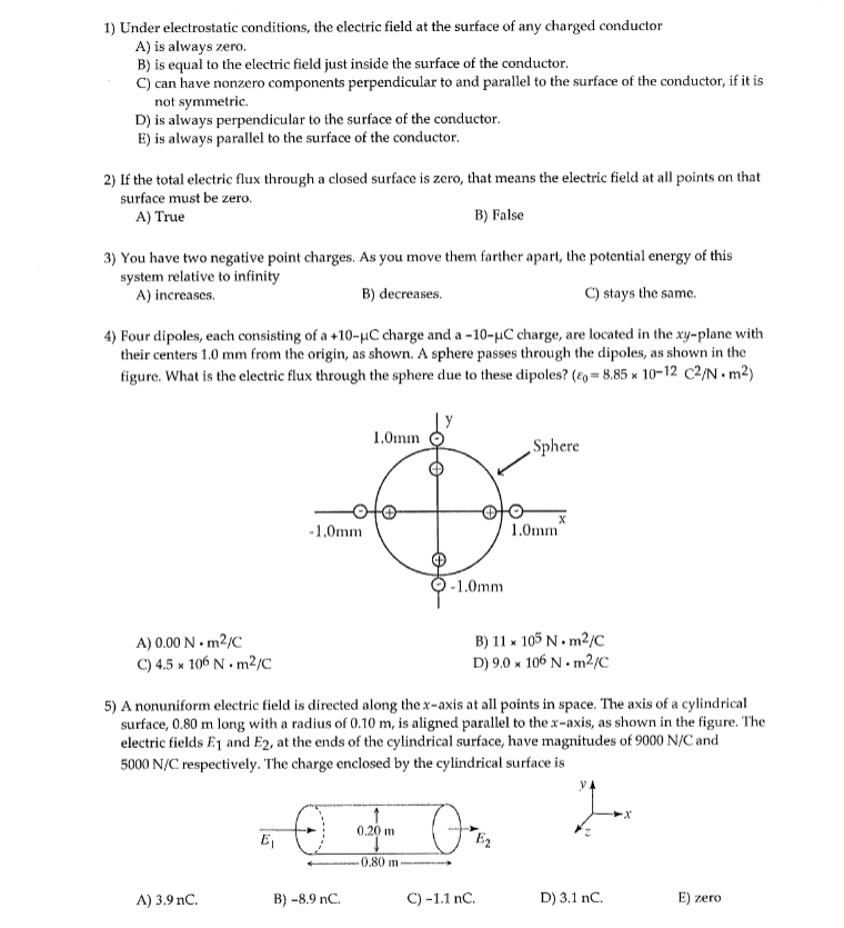 Solved 1) Under electrostatic conditions, the electric field | Chegg.com