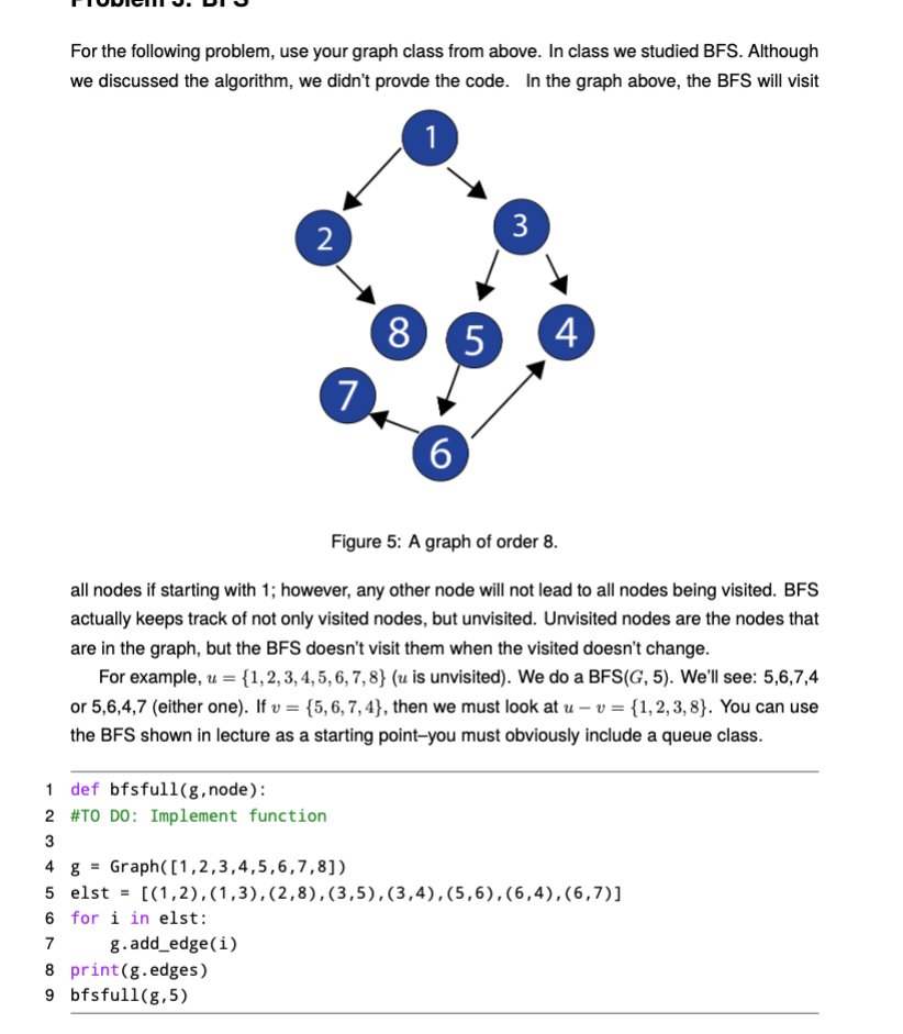 For the following problem, use your graph class from | Chegg.com