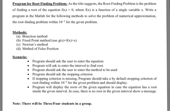 Solved Program For Root Finding Problem As The Title Chegg Solved Program For Root Finding Problem As The Title Chegg