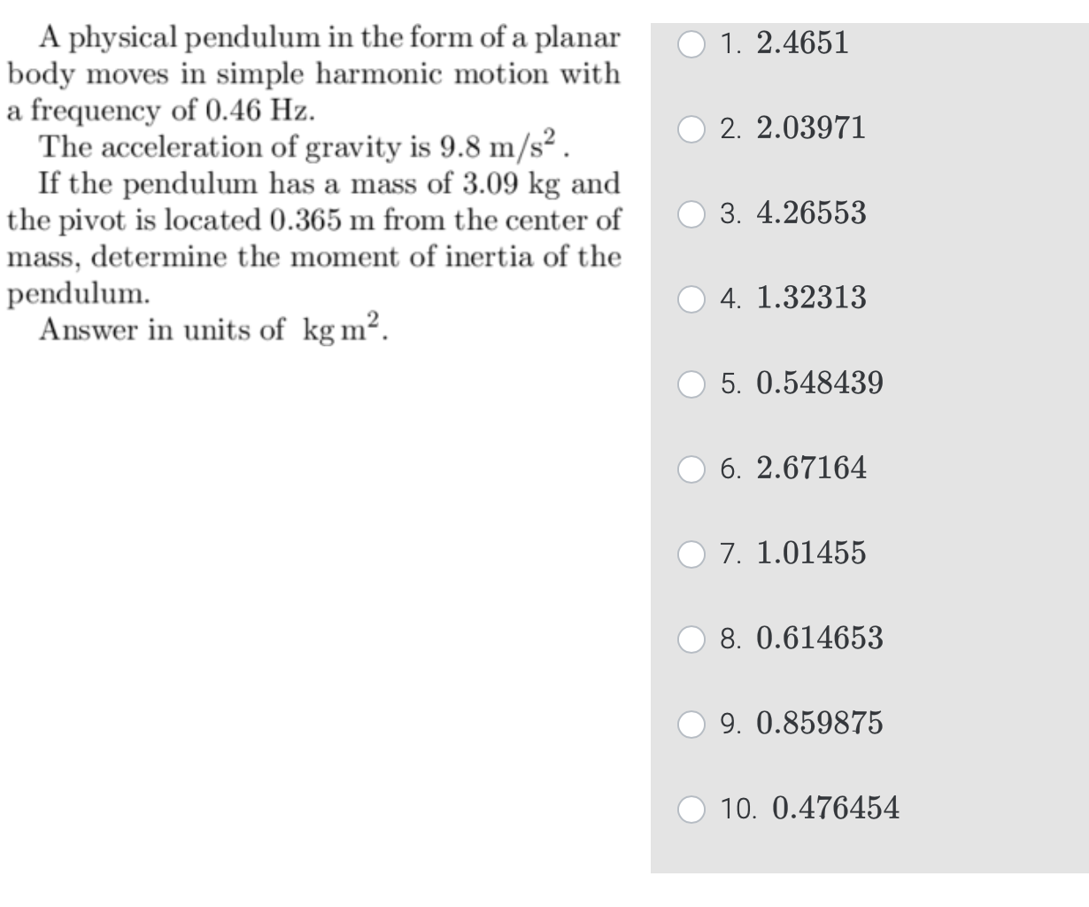 Solved A Physical Pendulum In The Form Of A Planar Chegg Com