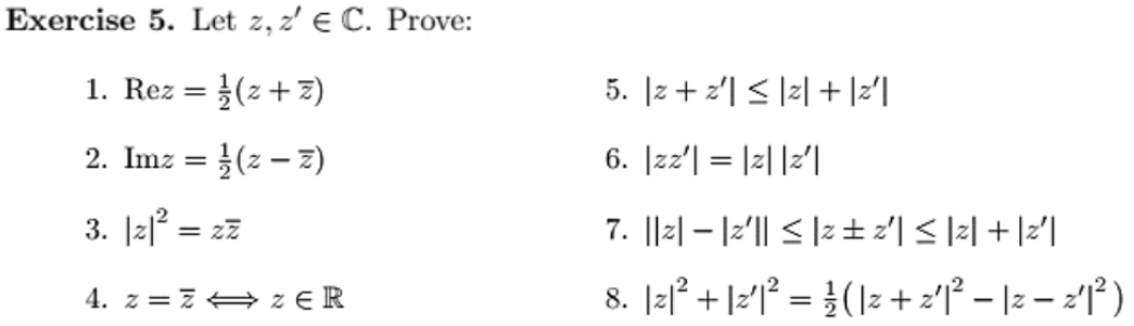 Solved Exercise 5. ﻿Let z,z'inC. | Chegg.com