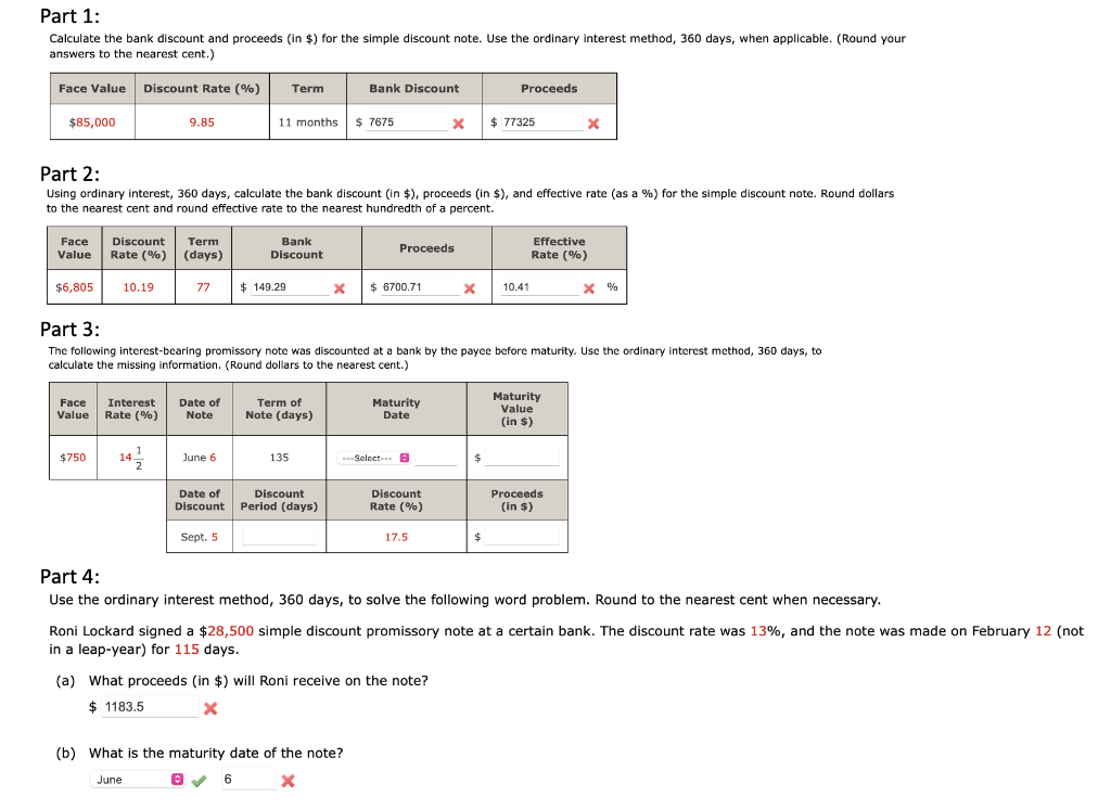 Solved Part 1 Calculate the bank discount and proceeds (in