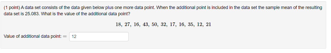 Solved (1 point) A data set consists of the data given below | Chegg.com