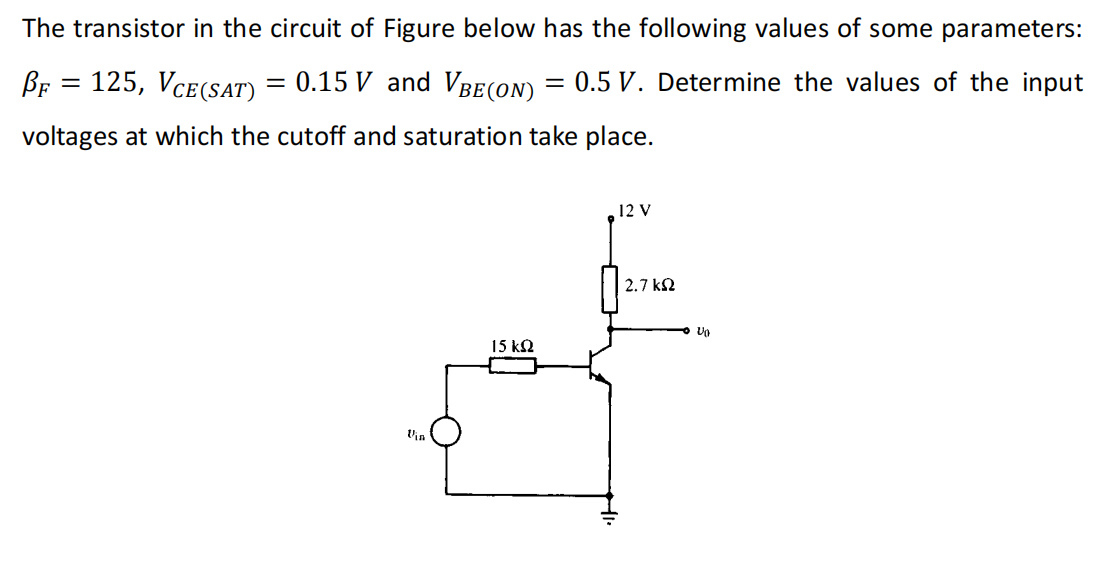 Solved The transistor in the circuit of Figure below has the | Chegg.com
