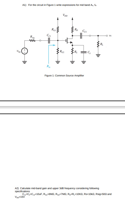 Solved A1) For the circuit in Figure 1 write expressions for | Chegg.com