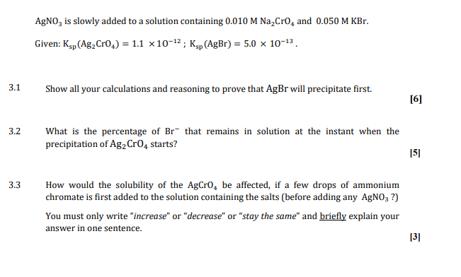 Solved AgNO3 is slowly added to a solution containing 0.010 | Chegg.com