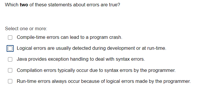Solved Which two of these statements about errors are true? | Chegg.com