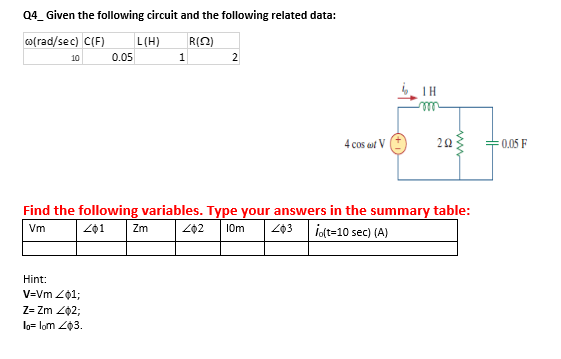 Solved Q4_ Given the following circuit and the following | Chegg.com
