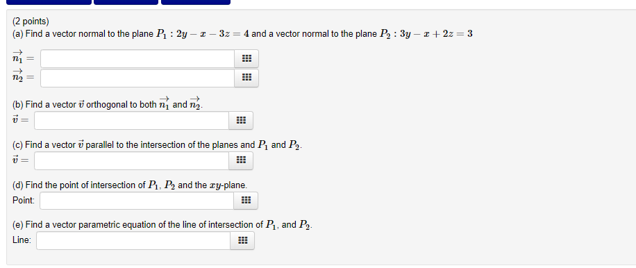 Solved (2 points) (a) Find a vector normal to the plane P1 : | Chegg.com