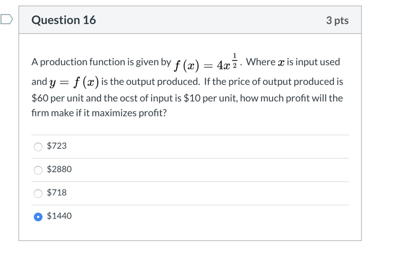 Solved Question 16 3 Pts A Production Function Is Given By F Chegg Solved Question 16 3 Pts A Production Function Is Given By F Chegg