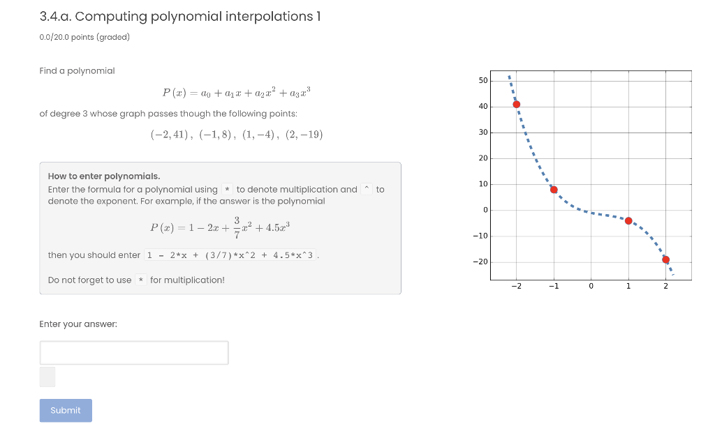 Solved 3.4.a. Computing polynomial interpolations 1 0.0/20.0 | Chegg.com