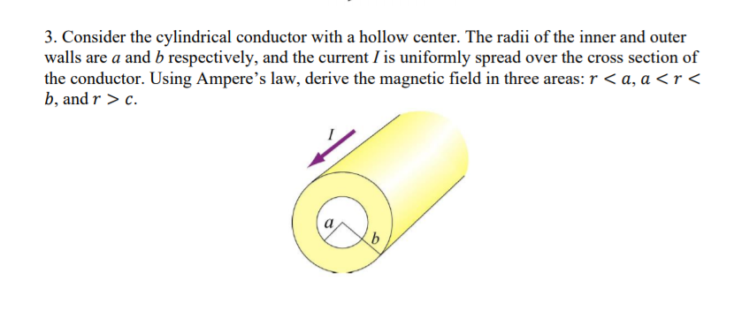 Solved 3. Consider the cylindrical conductor with a hollow | Chegg.com