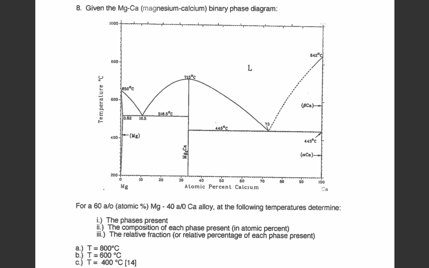Solved 8. Given the Mg-Ca (magnesium-calcium) binary phase | Chegg.com