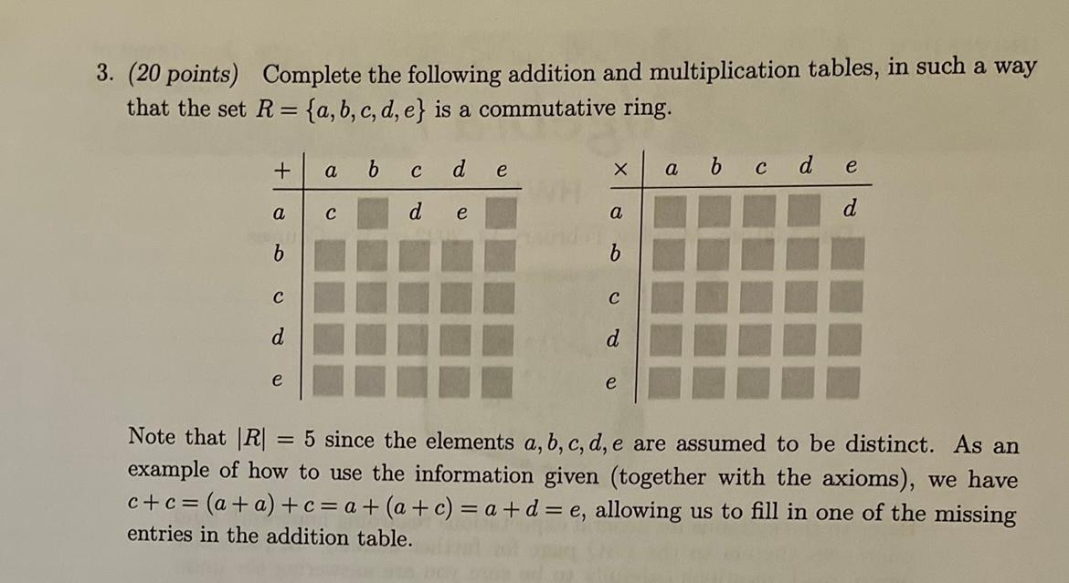 Solved 3. (20 points) Complete the following addition and | Chegg.com
