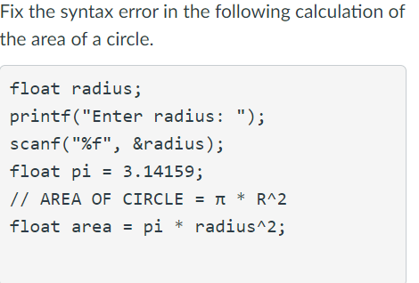 Solved Fix the syntax error in the following calculation of | Chegg.com