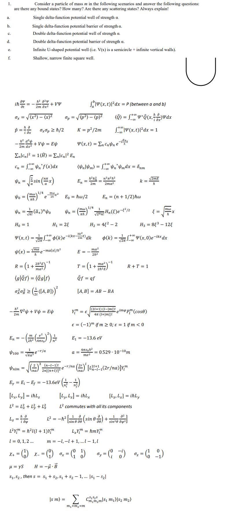 Solved 1 A B Consider A Particle Of Mass M In The Foll Chegg Com