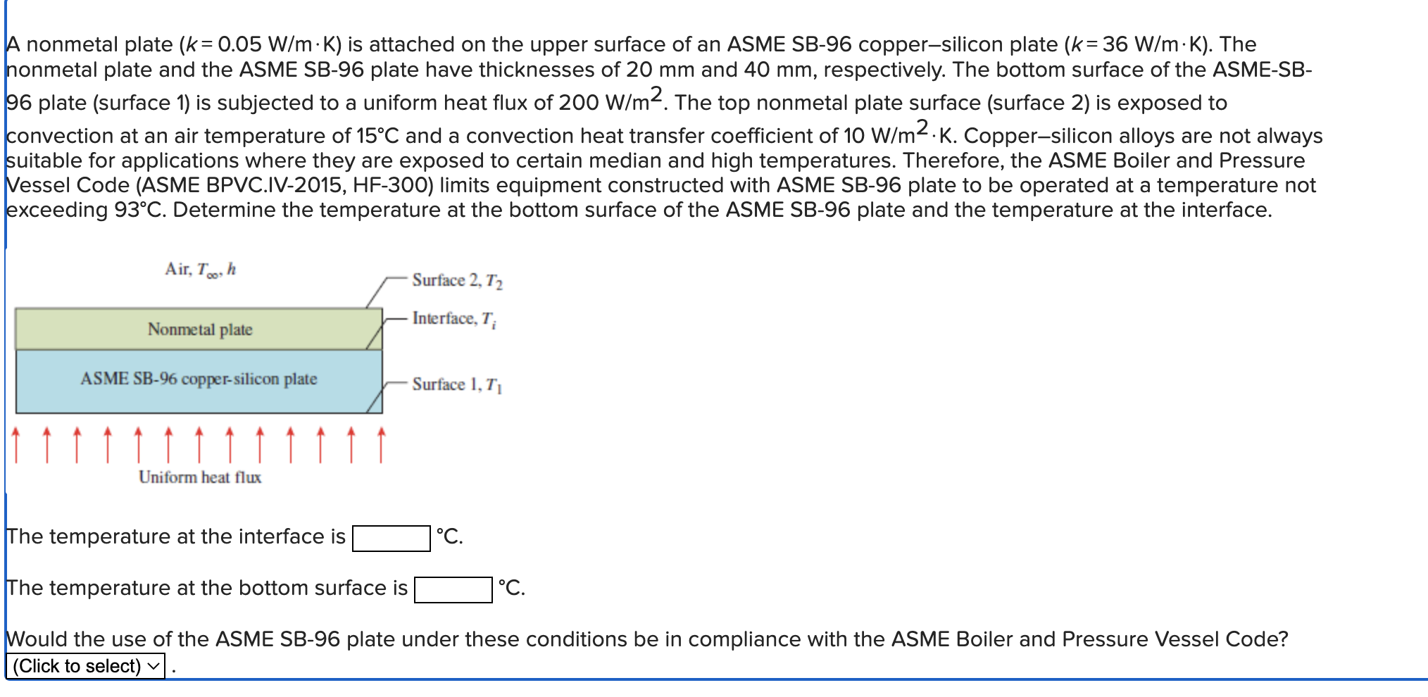 Solved A nonmetal plate (k=0.05 W/m⋅K) is attached on the | Chegg.com