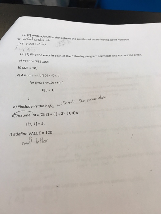 Solved Write a function that returns the smallest of three | Chegg.com