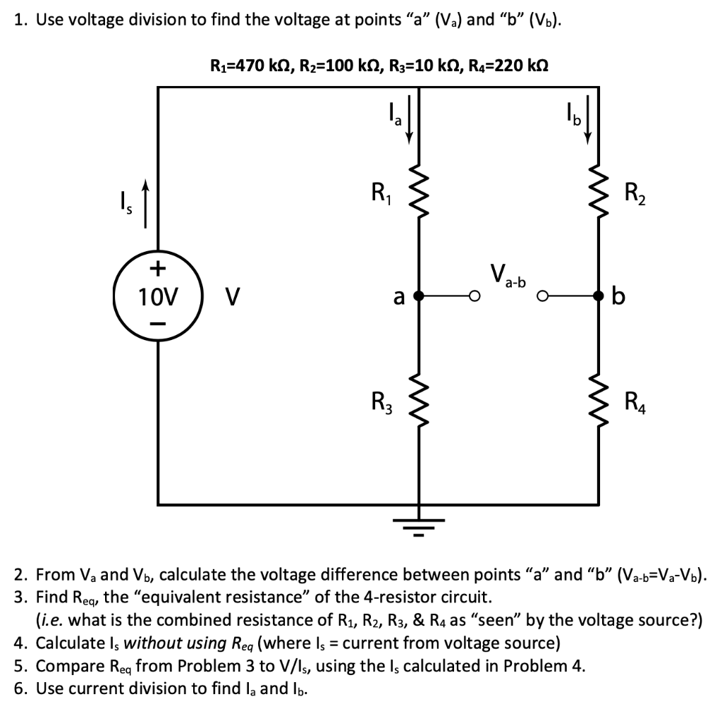 Solved 1. Use voltage division to find the voltage at points | Chegg.com