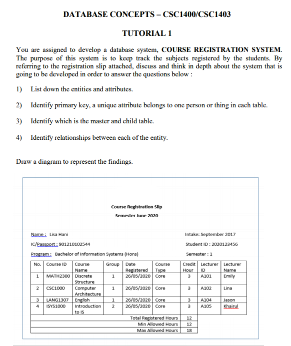 Solved DATABASE CONCEPTS - CSC1400/CSC1403 TUTORIAL 1 You | Chegg.com