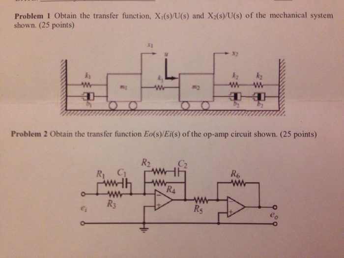 Solved Obtain the transfer function, X_1(s)/U(s) and | Chegg.com
