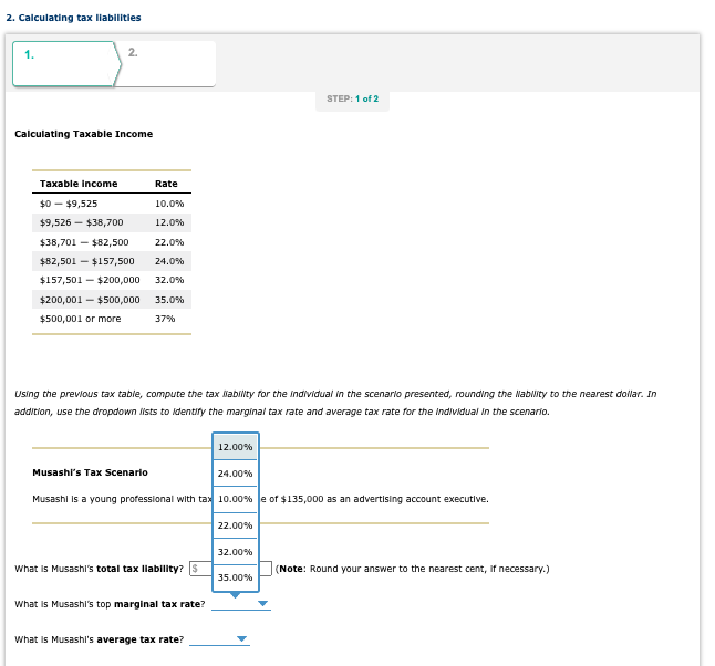 Solved 2. Calculating Tax Llabilities 2. Calculating Taxable | Chegg.com