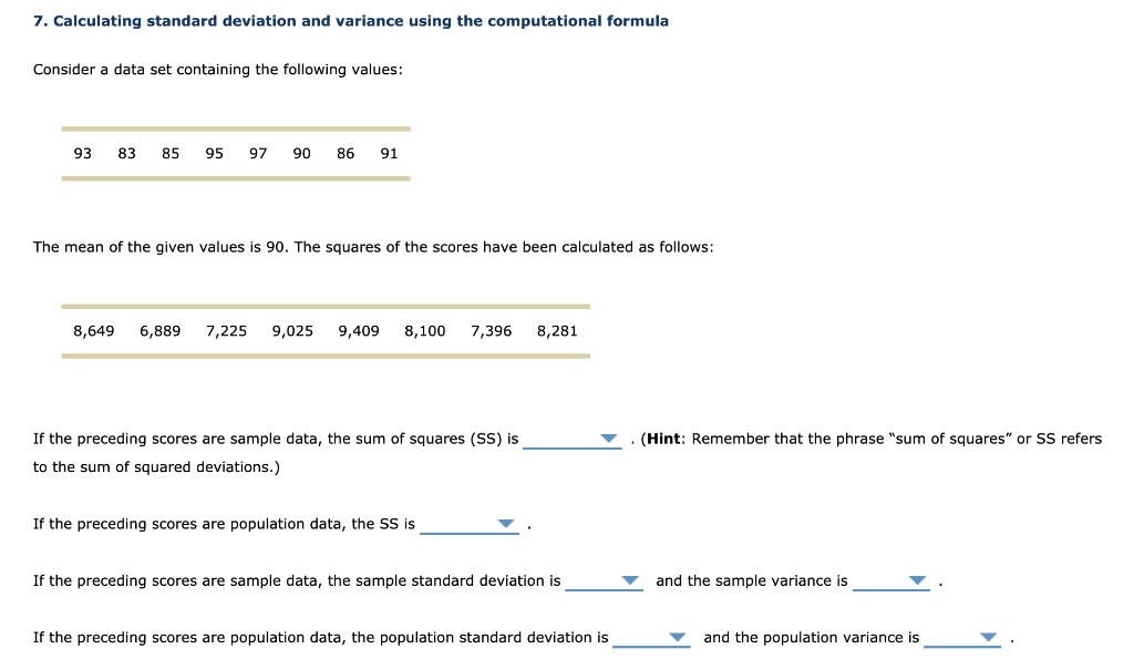 Solved 7. Calculating standard deviation and variance using