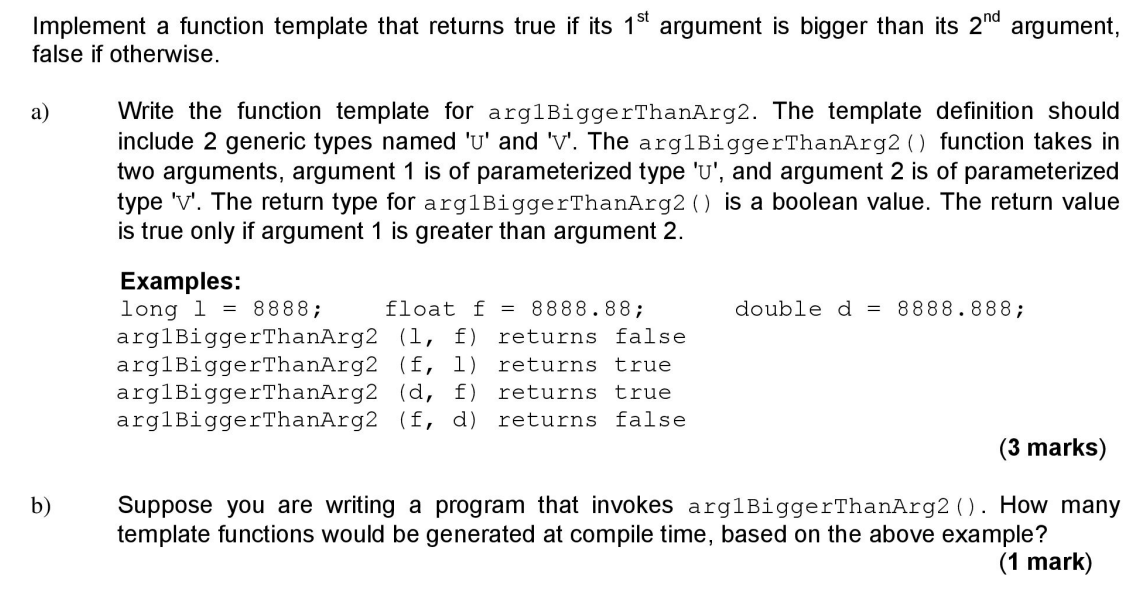 Solved Implement a function template that returns true if | Chegg.com