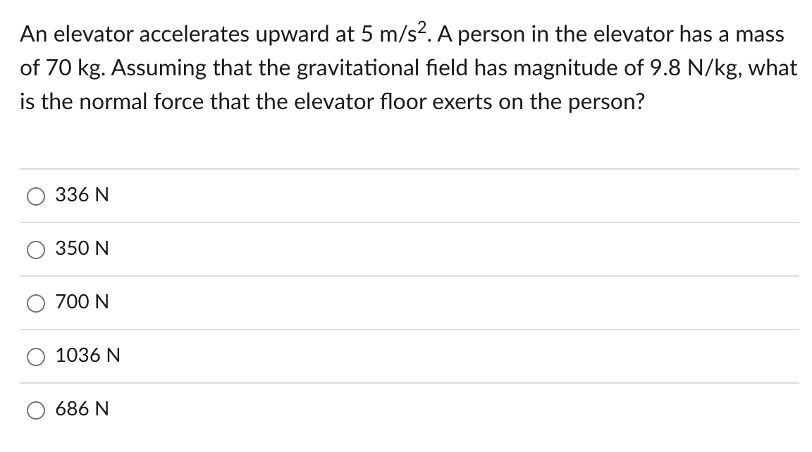 Solved An elevator accelerates upward at 5 m/s2. A person in | Chegg.com