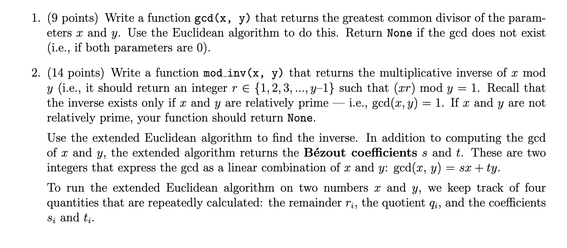 Solved 1. (9 points) Write a function gcd(x, y) that returns | Chegg.com