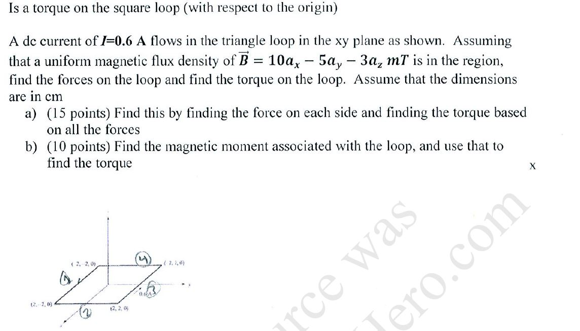 Solved Is a torque on the square loop (with respect to the | Chegg.com
