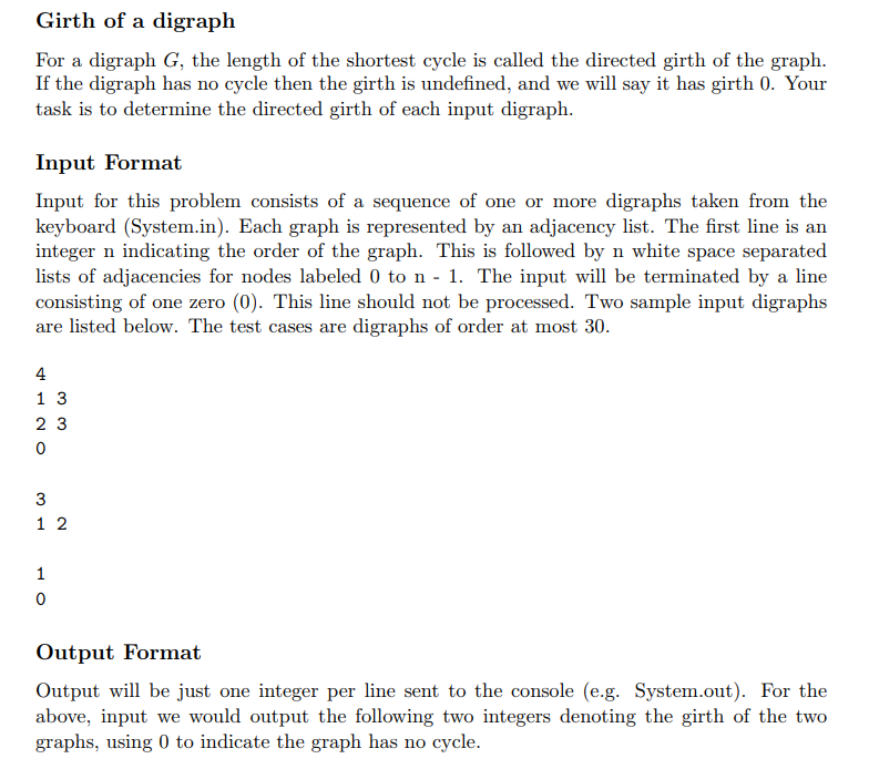 Solved Girth of a digraph For a digraph G, the length of the | Chegg.com