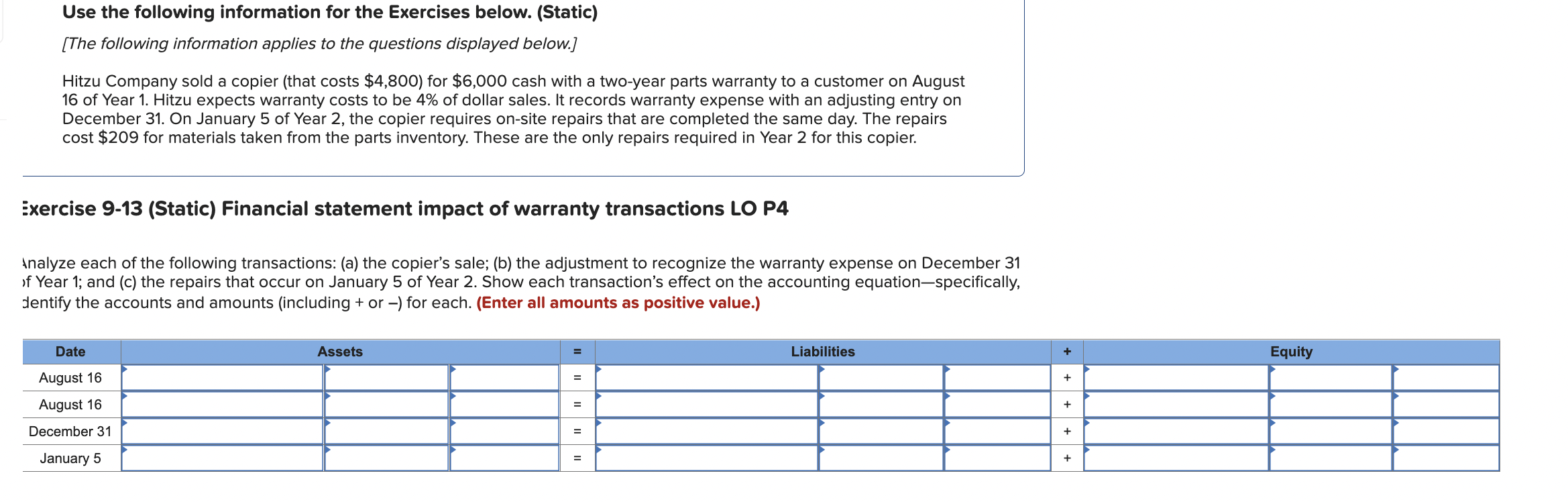 Solved Use the following information for the Exercises | Chegg.com