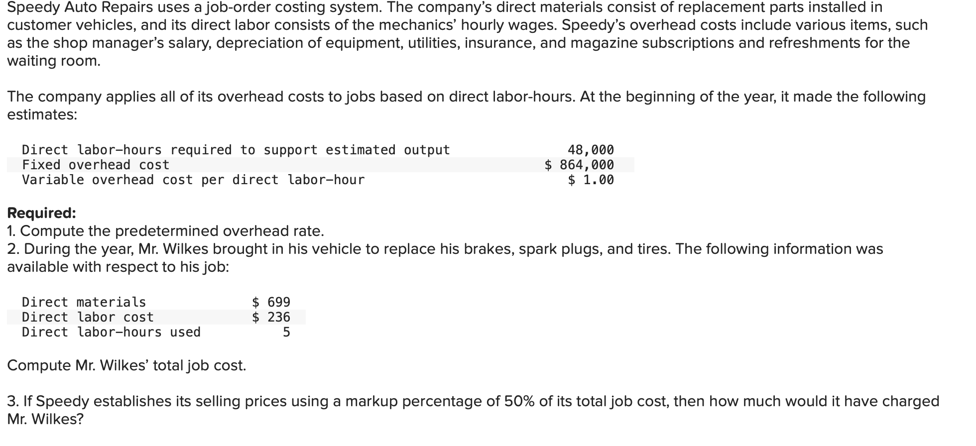 Solved Speedy Auto Repairs uses a job-order costing system. | Chegg.com