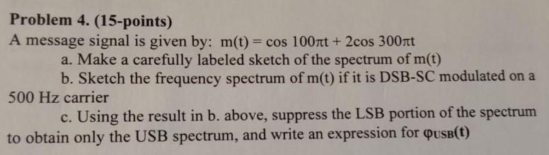 Solved Problem 4. (15-points) A Message Signal Is Given By: | Chegg.com