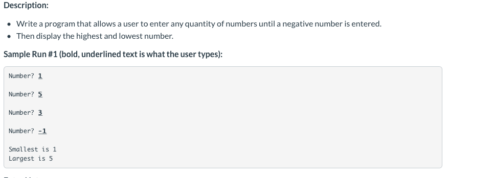 Solved Description: • Write a program that allows a user to | Chegg.com