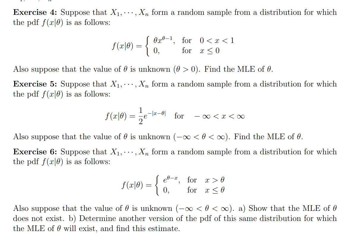 Solved Exercise 4 Suppose That X1 ⋯ Xn Form A Random Sample