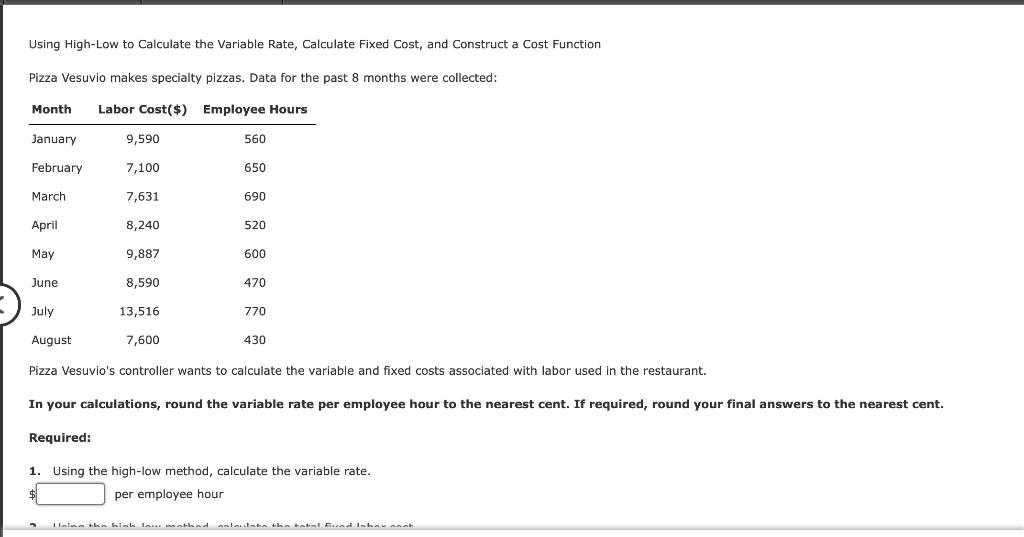 Solved Using HighLow to Calculate the Variable Rate,