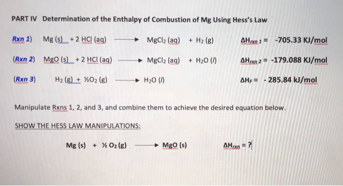 Solved Determination of the enthalpy of combustion of Mg | Chegg.com