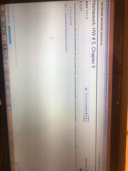 Solved yes Homework: HW # 5, Chapter 5 5.3.21 | Chegg.com